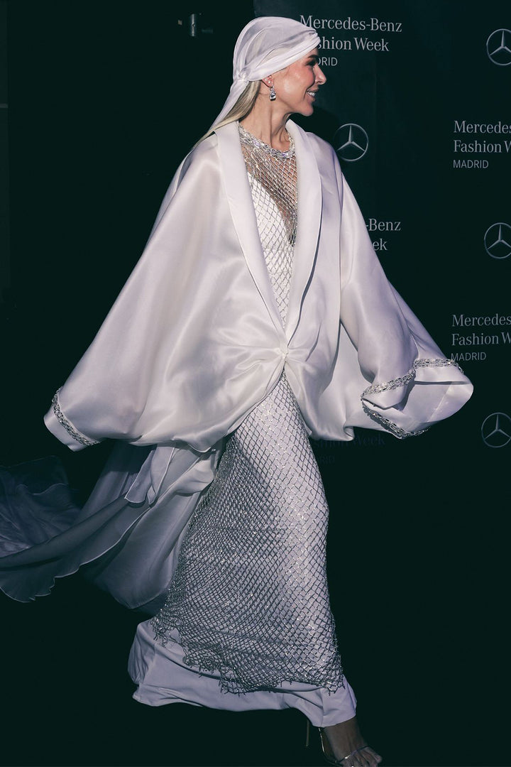 Silk Bridal Cape with Bow Crystals and Train