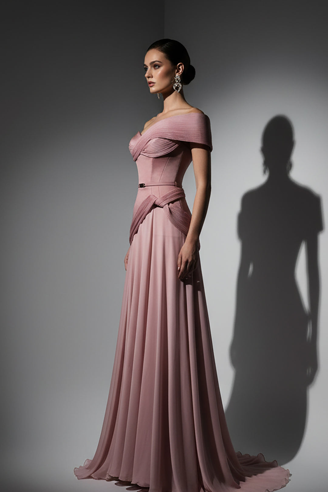 Off-The-Shoulder Crepe Dress with Draped Neckline