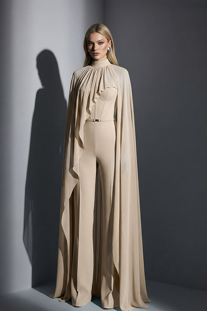 Jumpsuit with Cape Overlay and Defined Waist