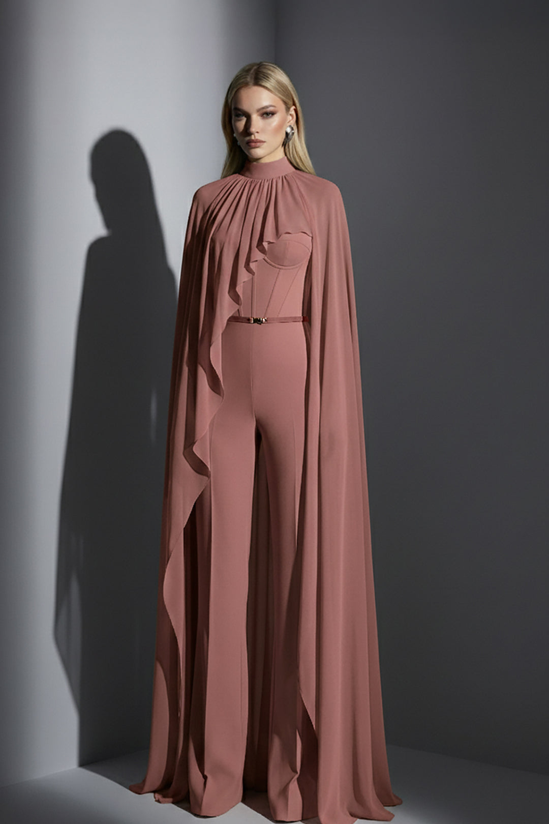 Jumpsuit with Cape Overlay and Defined Waist