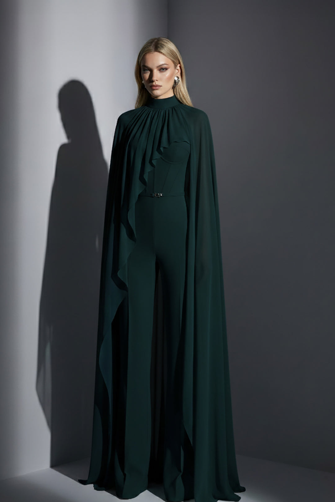 Jumpsuit with Cape Overlay and Defined Waist