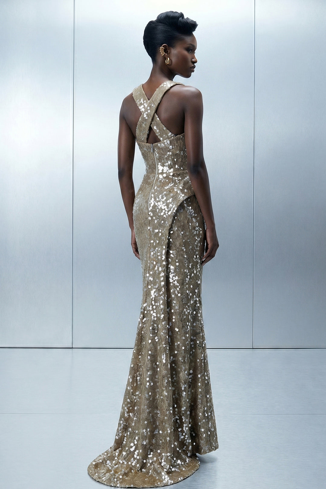 Asymmetrical Column Dress with Architectural Bustier
