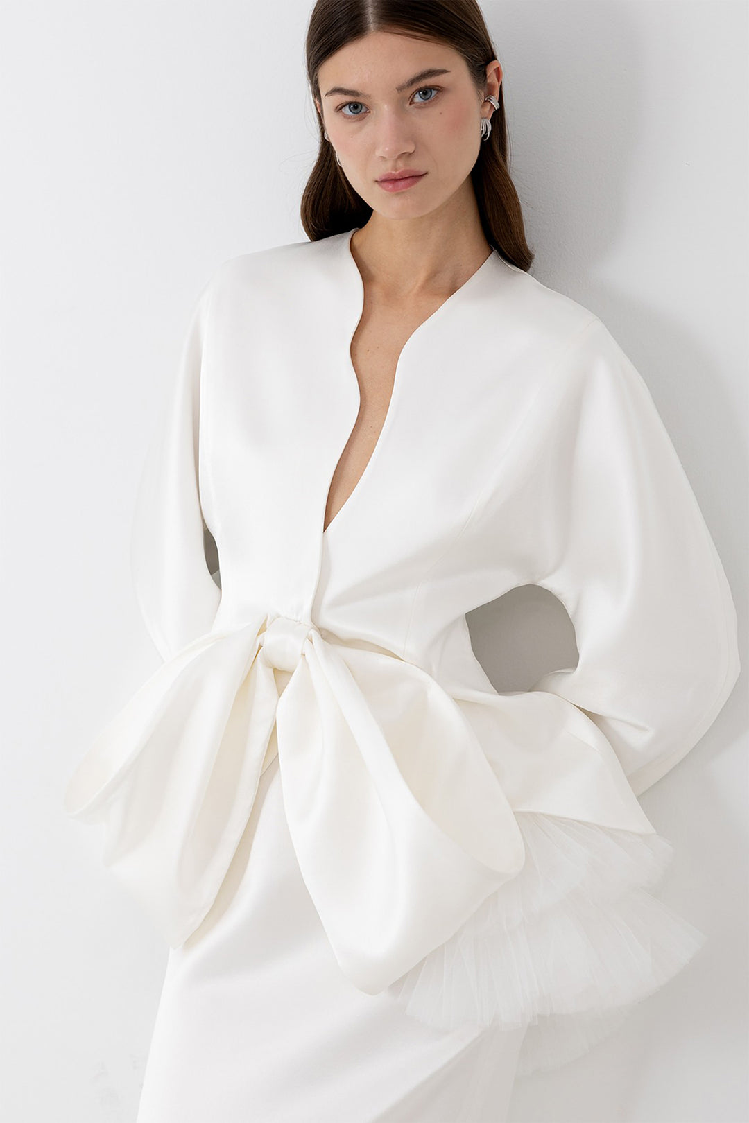 Bridal Two-Piece with V-Neck Blouse and Bow