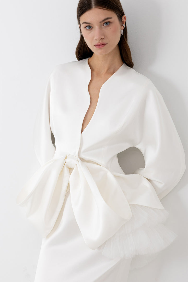 Bridal Two-Piece with V-Neck Blouse and Bow