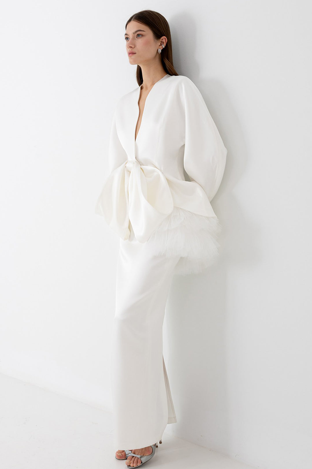 Bridal Two-Piece with V-Neck Blouse and Bow