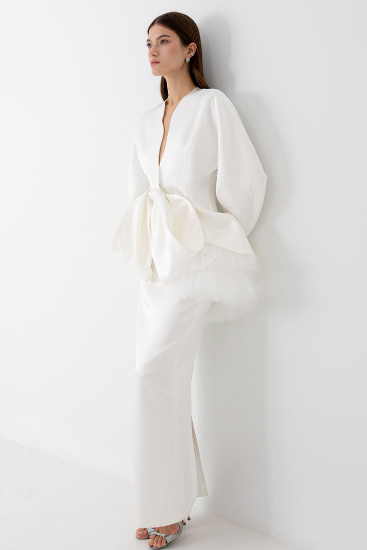 Bridal Two-Piece with V-Neck Blouse and Bow