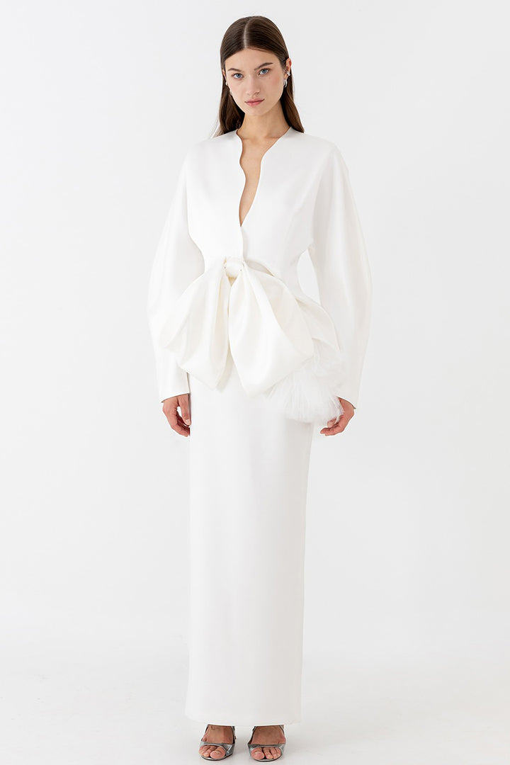 Bridal Two-Piece with V-Neck Blouse and Bow