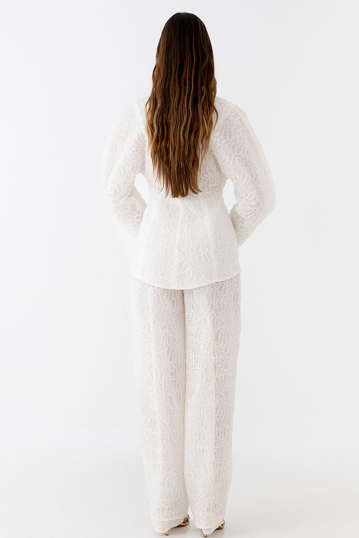 Wedding Suit with Embroidered Blazer and Flowy Trousers