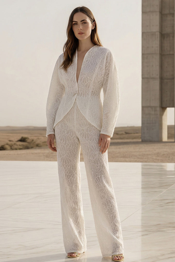 Wedding Suit with Embroidered Blazer and Flowy Trousers