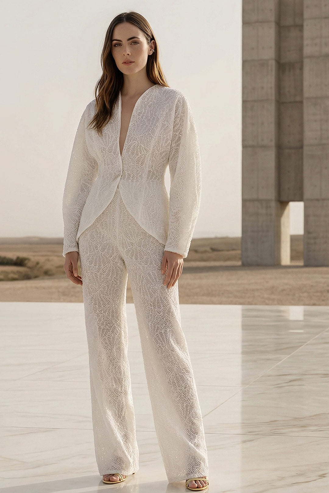 Wedding Suit with Embroidered and Flowy Trousers