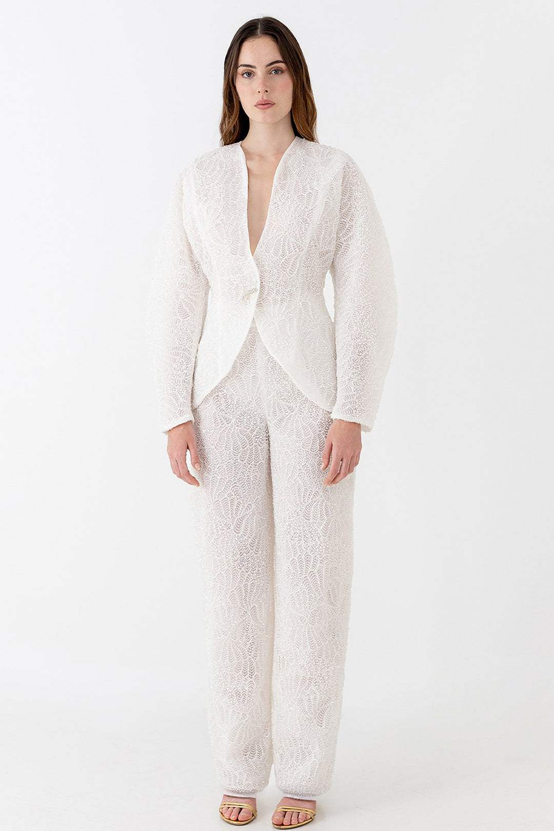 Wedding Suit with Embroidered and Flowy Trousers