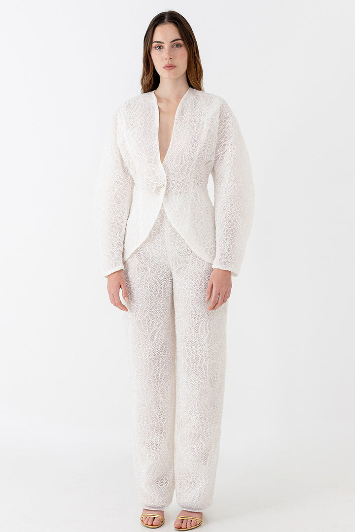 Wedding Suit with Embroidered and Flowy Trousers