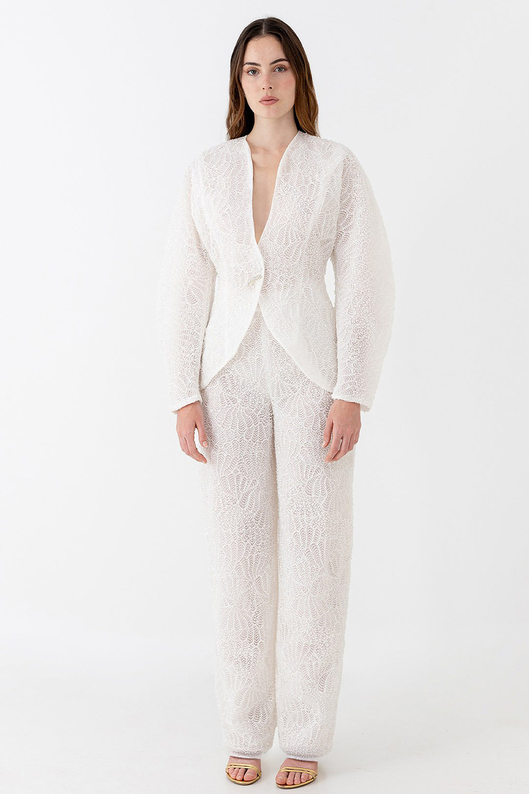Wedding Suit with Embroidered Blazer and Flowy Trousers