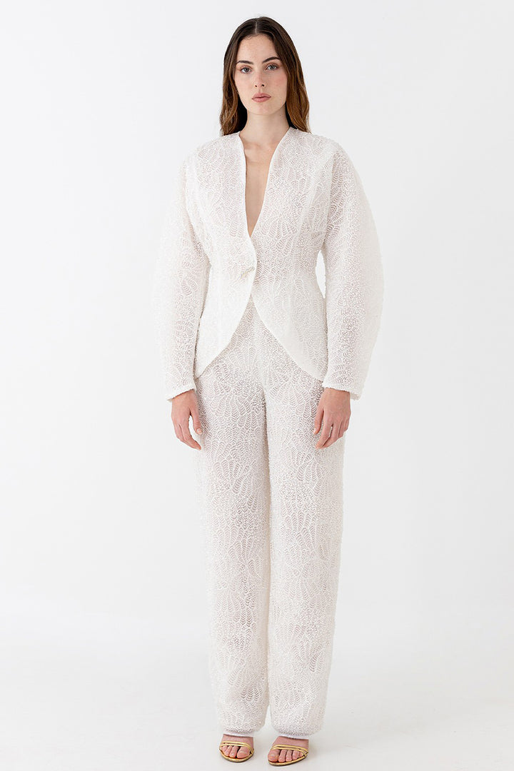 Wedding Suit with Embroidered Blazer and Flowy Trousers