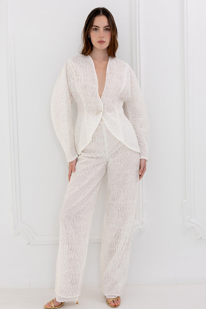 Wedding Suit with Embroidered Blazer and Flowy Trousers