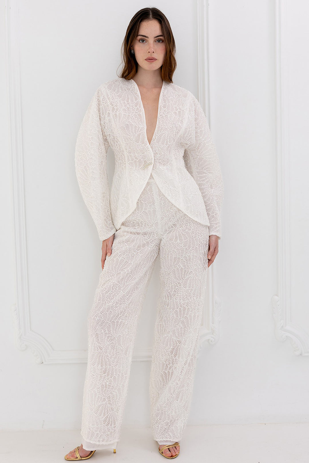 Wedding Suit with Embroidered and Flowy Trousers