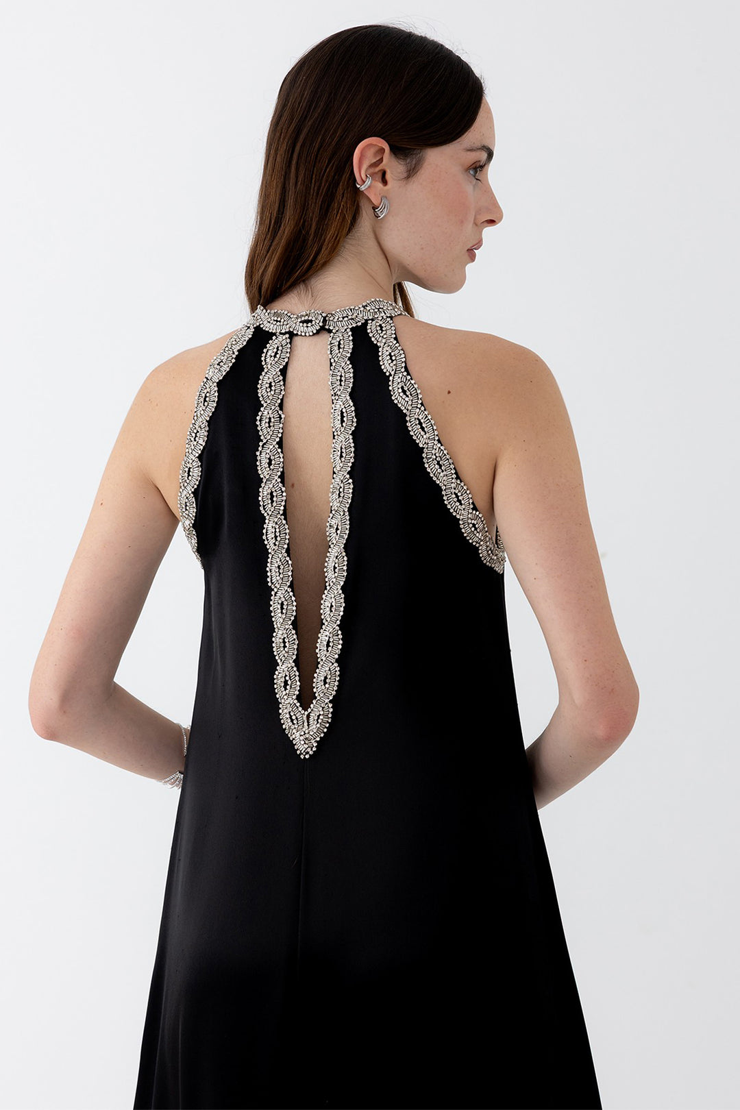 Dress with Crystal and Feather Embroidery