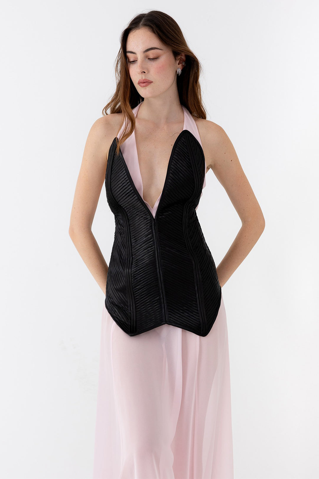 Structured Corset Dress with Flowing Slip Dress