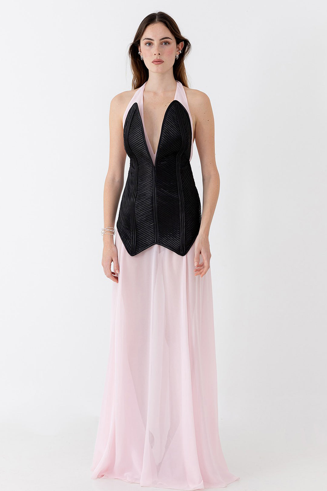 Structured Corset Dress with Flowing Slip Dress