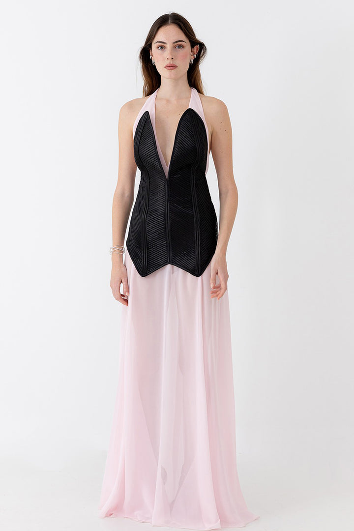 Structured Corset Dress with Flowing Slip Dress
