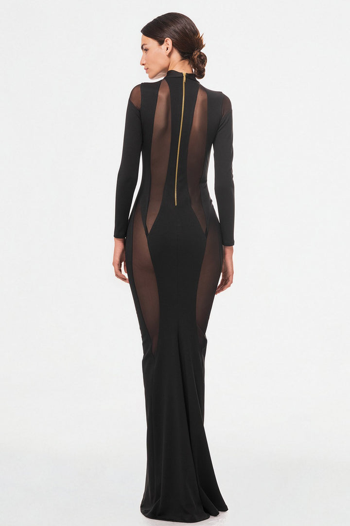 Geometric Column Dress with Sheer Tulle Panels