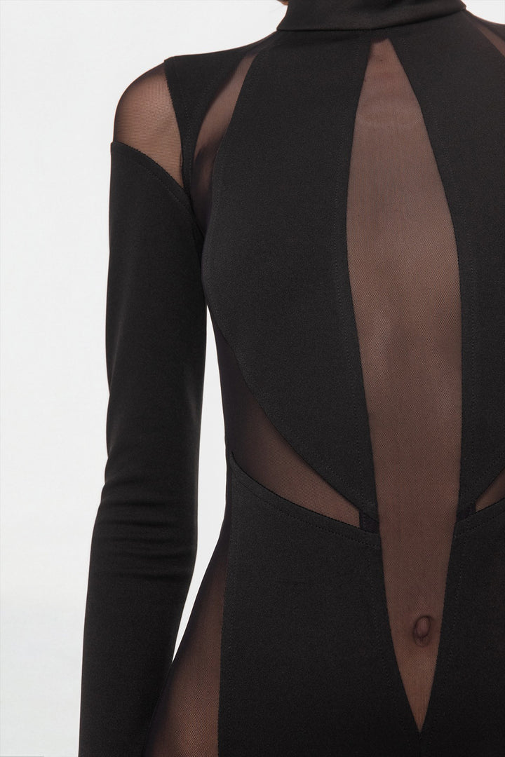 Geometric Column Dress with Sheer Tulle Panels