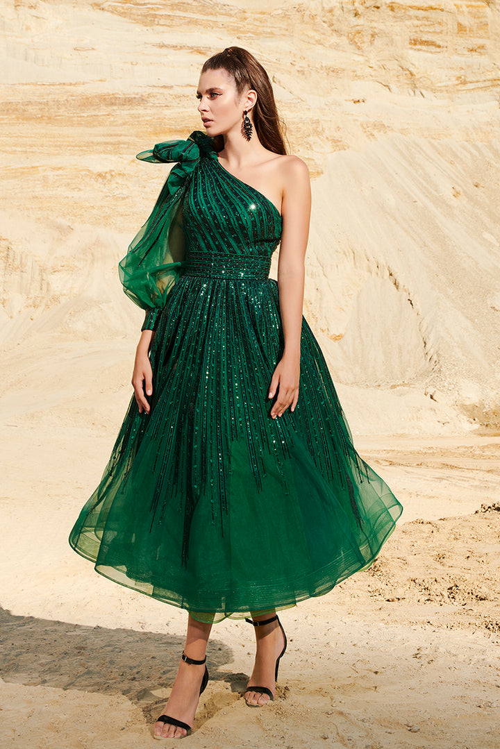 One-Shoulder Mermaid Dress with Train