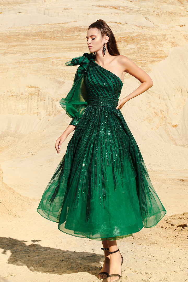 One-Shoulder Mermaid Dress with Train