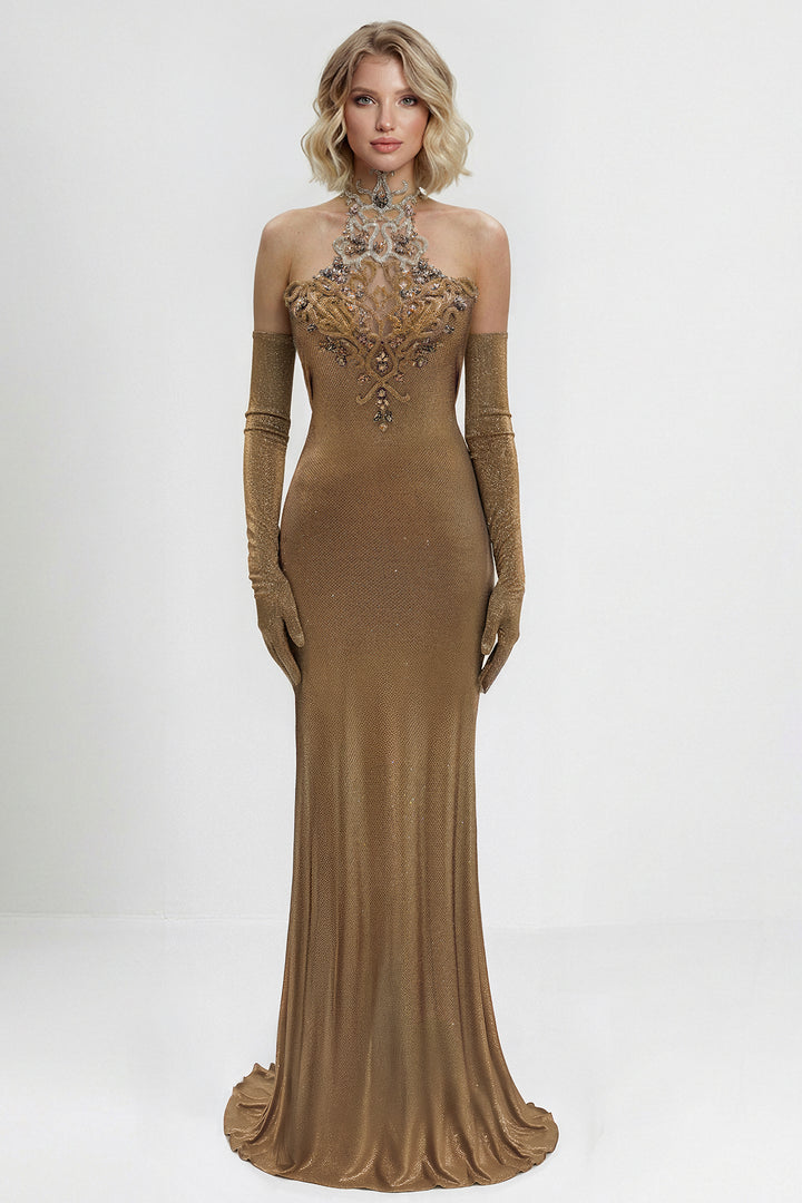 Corset Gown with Metallic Train