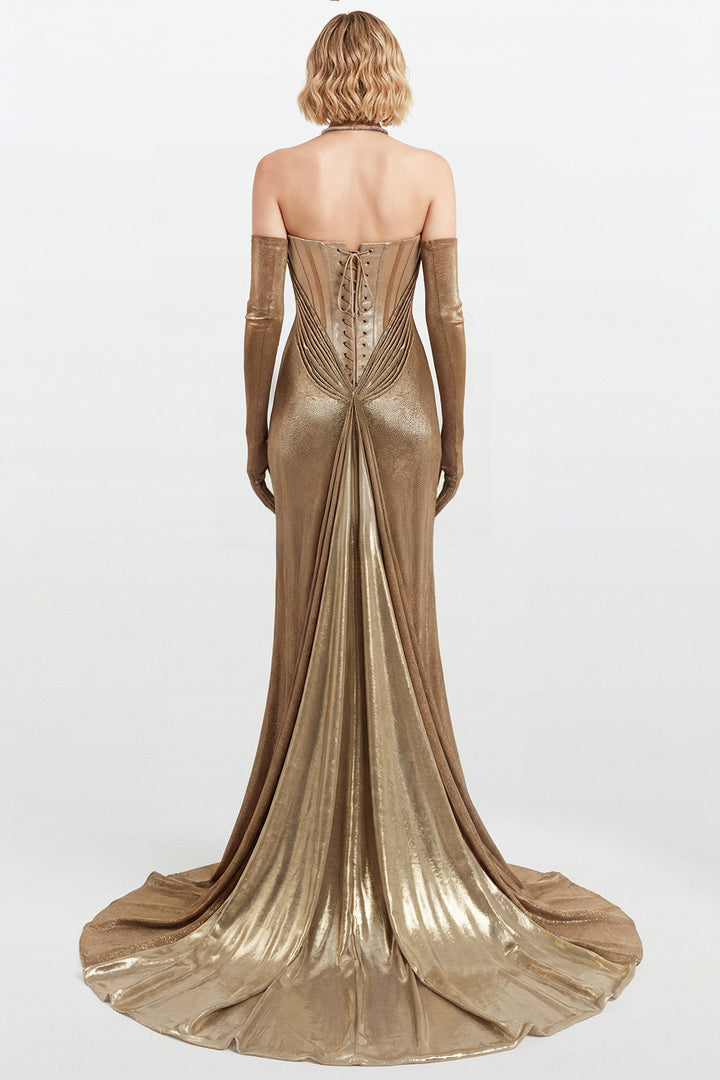 Corset Gown with Metallic Train