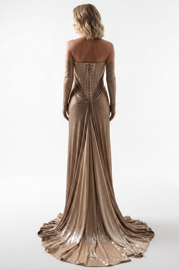 Corset Gown with Metallic Train