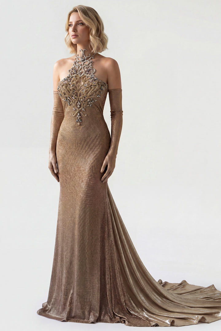 Corset Gown with Metallic Train