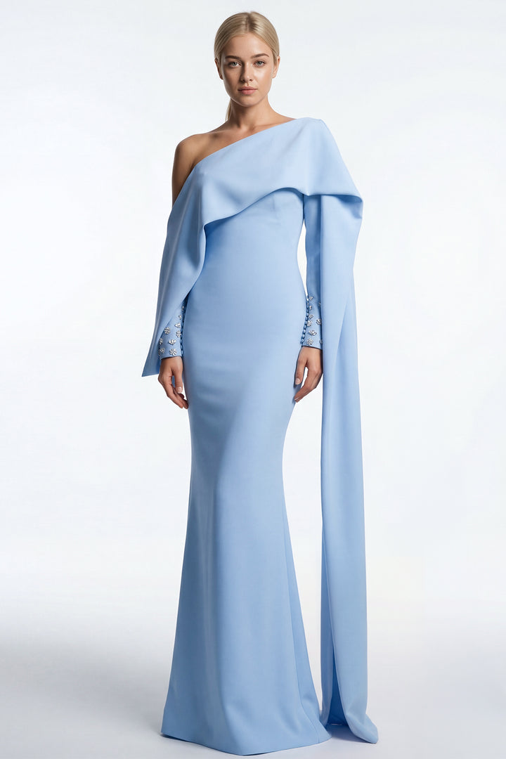 Asymmetrical Draped Crepe Gown
