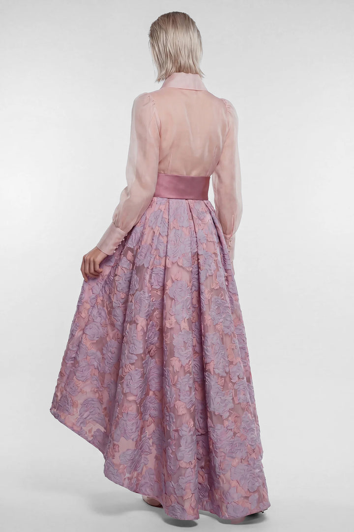 Structured Shirt Bodice with Floral Jacquard Skirt