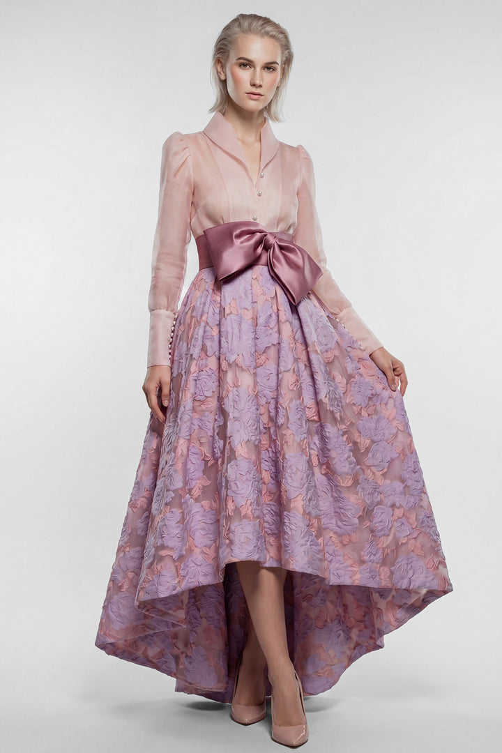 Structured Shirt Bodice with Floral Jacquard Skirt