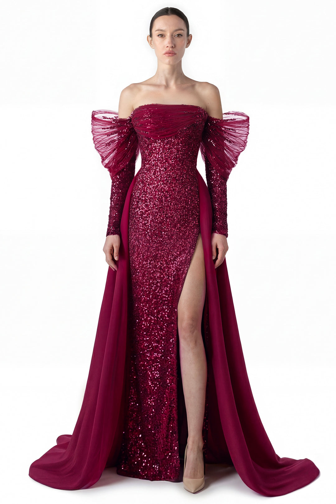 Off-Shoulder Split Dress with Draped Cape Detail M.R DESIGN Off-Shoulder Split Dress with Draped Cape Detail M.R DESIGN