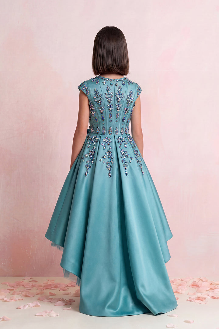 Crystal Bow Satin Mini Gown