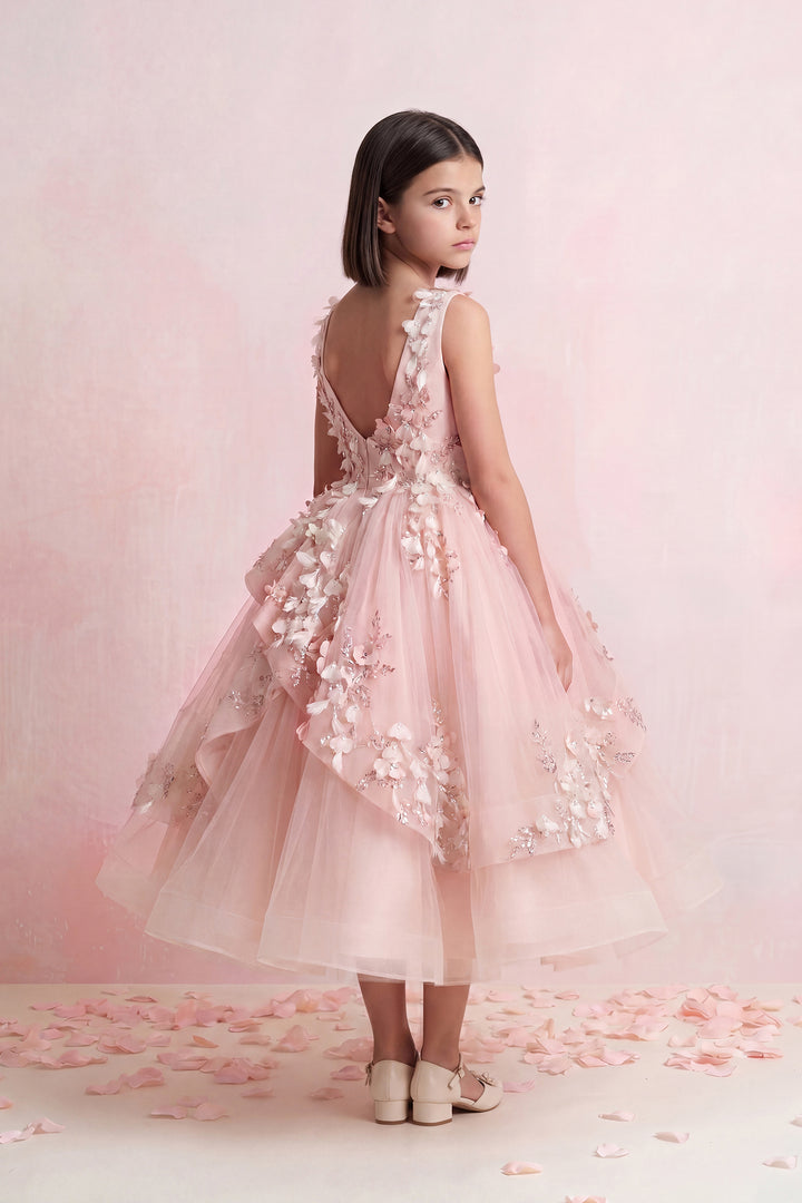 Draped Floral Tulle Mini Gown