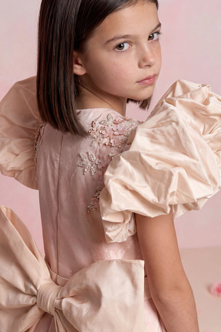 Floral Jacquard Ruffle Mini Gown