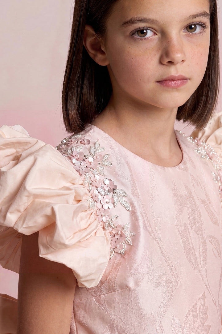 Floral Jacquard Ruffle Mini Gown