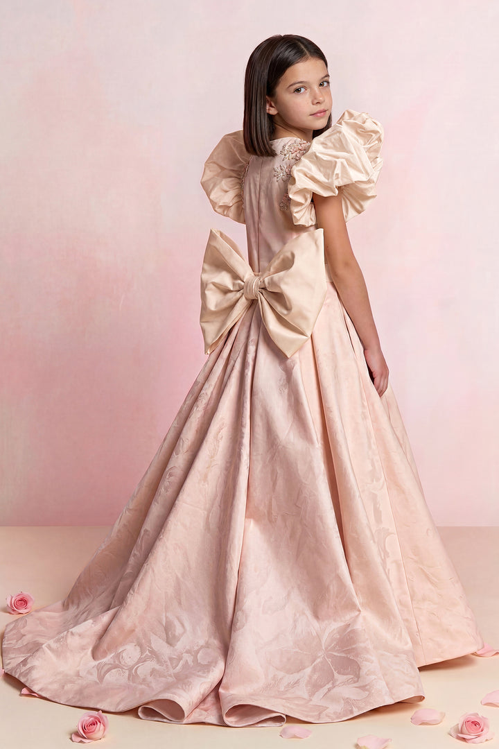 Floral Jacquard Ruffle Mini Gown