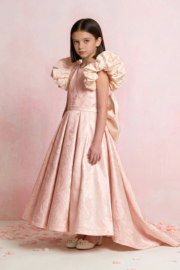 Floral Jacquard Ruffle Mini Gown