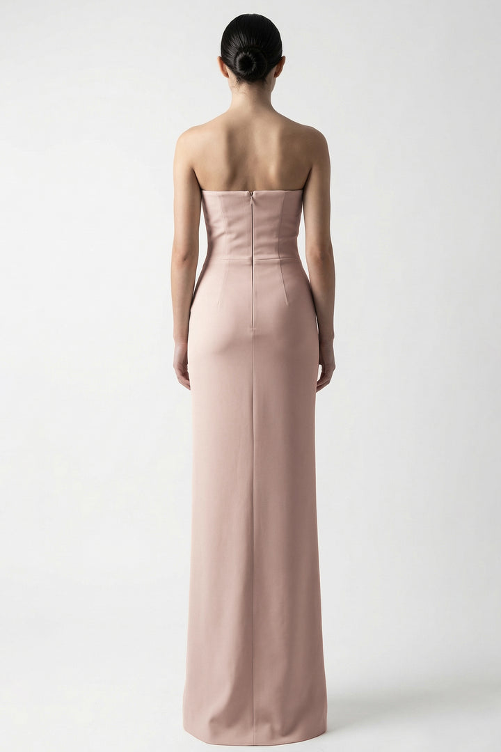 Strapless Draped Gown with Floral Capelet