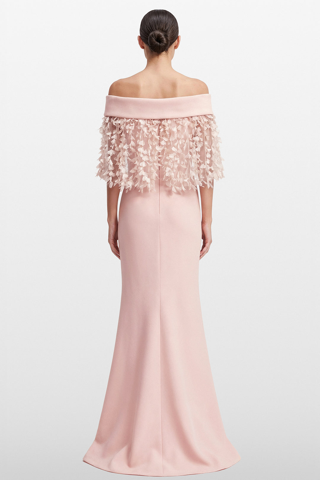 Strapless Draped Gown with Floral Capelet