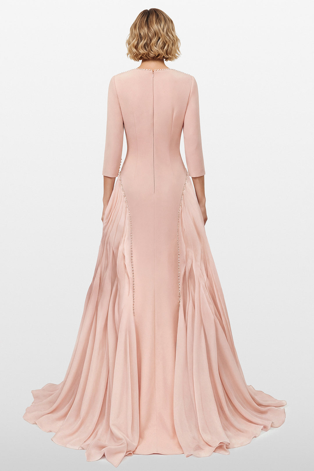 Deep V Column Gown with Draped Side Panels