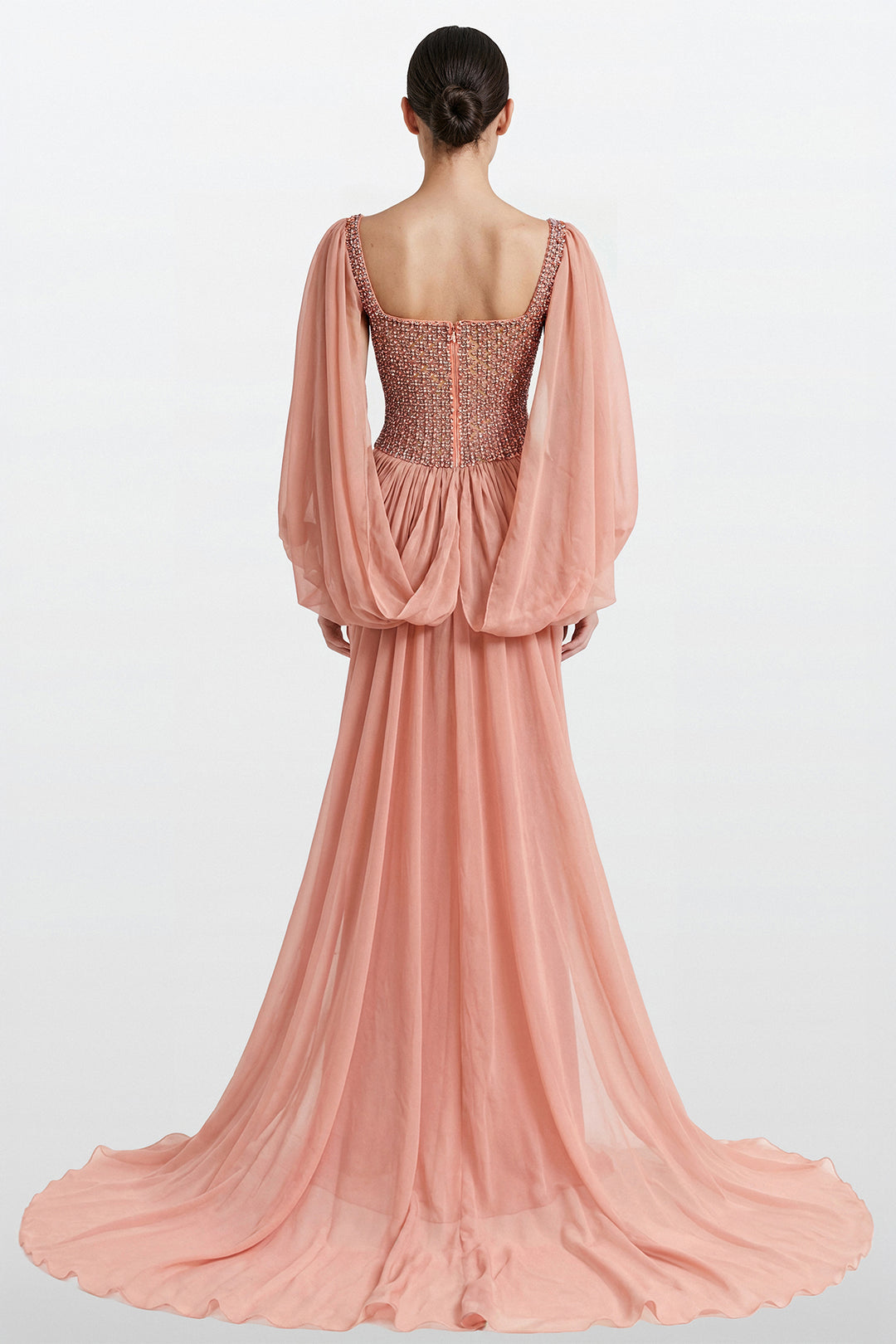 Square Neck Embroidered Sleeve Gown