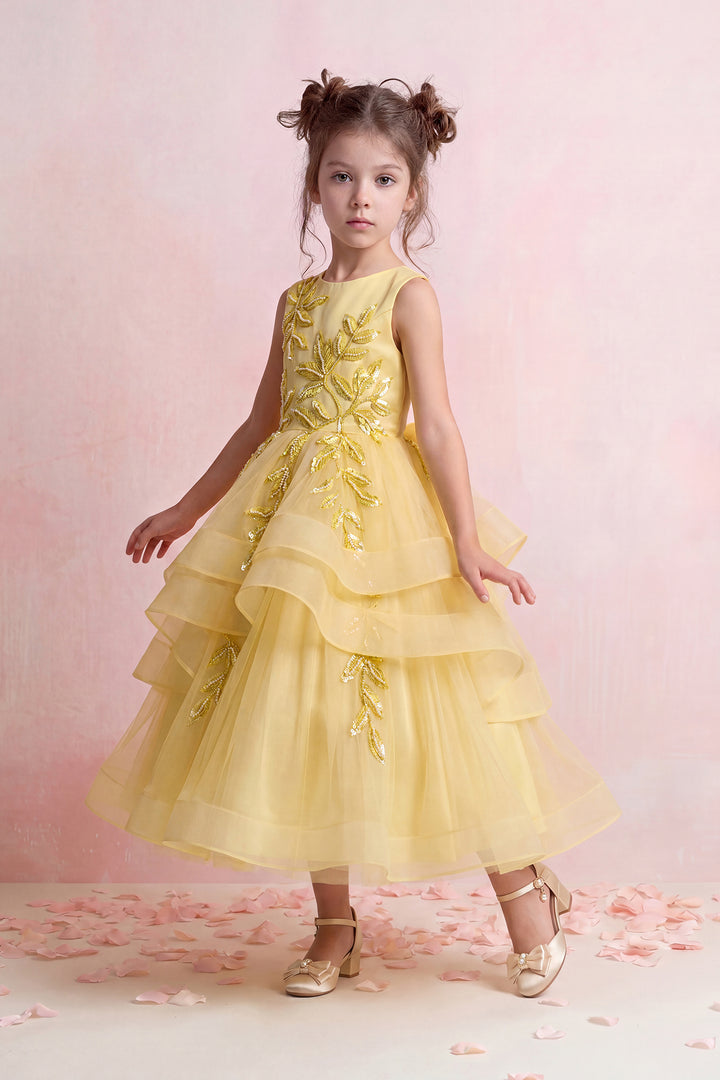 Golden Leaf Tulle Mini Gown
