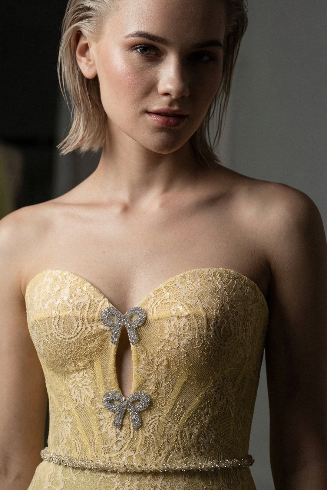 Lace Corset Gown with Chiffon Skirt