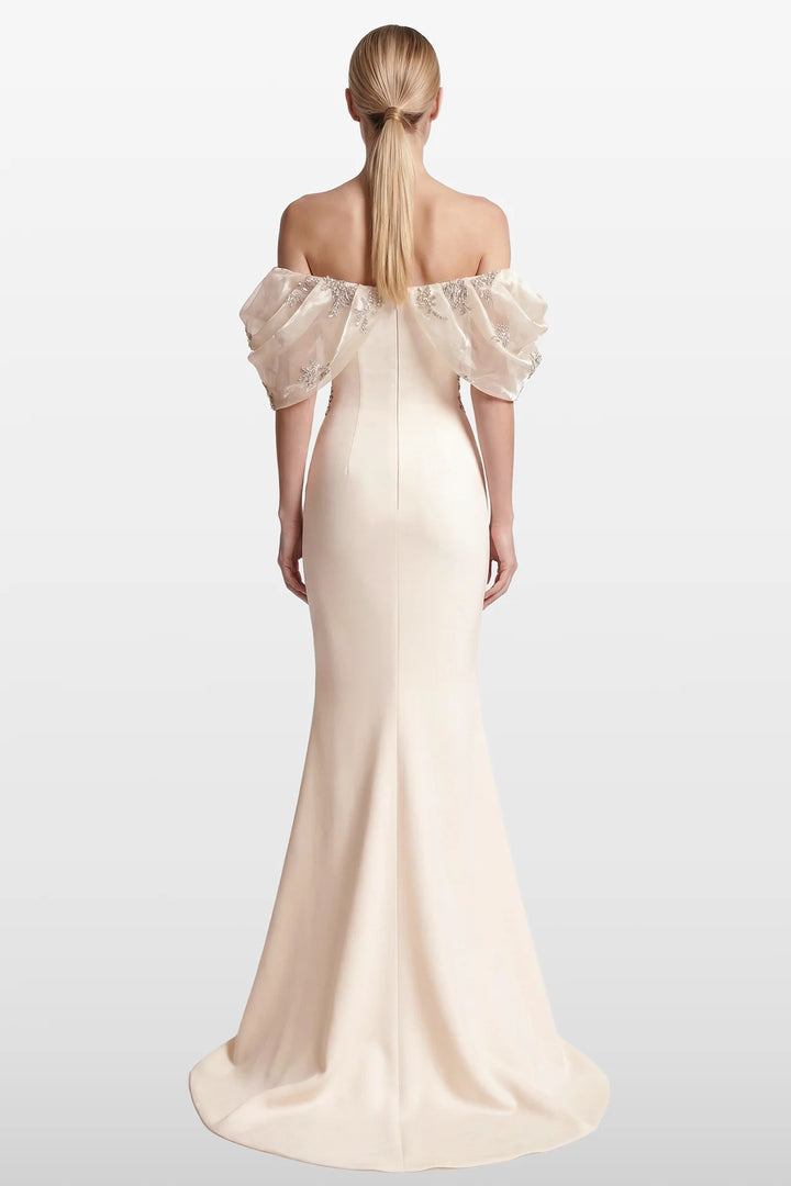 Draped Organza Off-The-Shoulder Gown