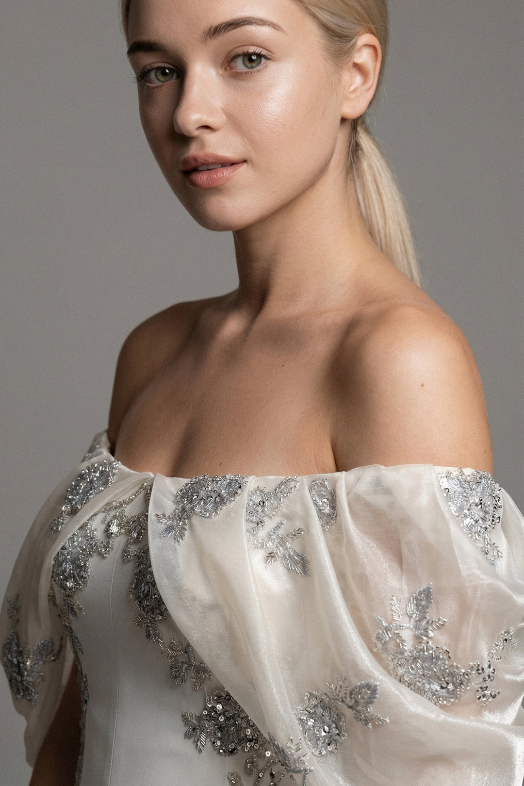 Draped Organza Off-The-Shoulder Gown
